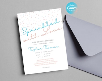 Invitación para baby shower / Baby shower con temática de amor / Invitación neutra para baby shower / Plantilla editable de Canva