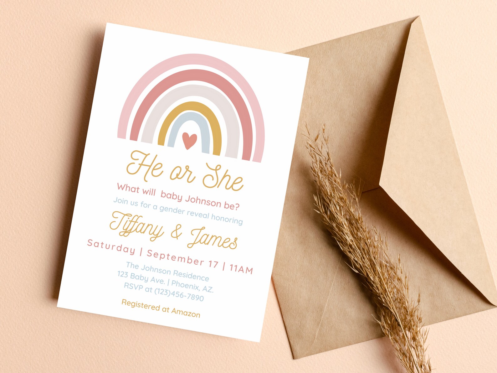 Rainbow Gender Reveal Invitation Gender Reveal Digital Etsy