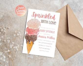 Eis Baby Sprinkle Einladung | Mit Liebe besprüht Babyparty | Dessert-Babyparty einladen | Neutrale Vorlage | Bearbeitbare Leinwand