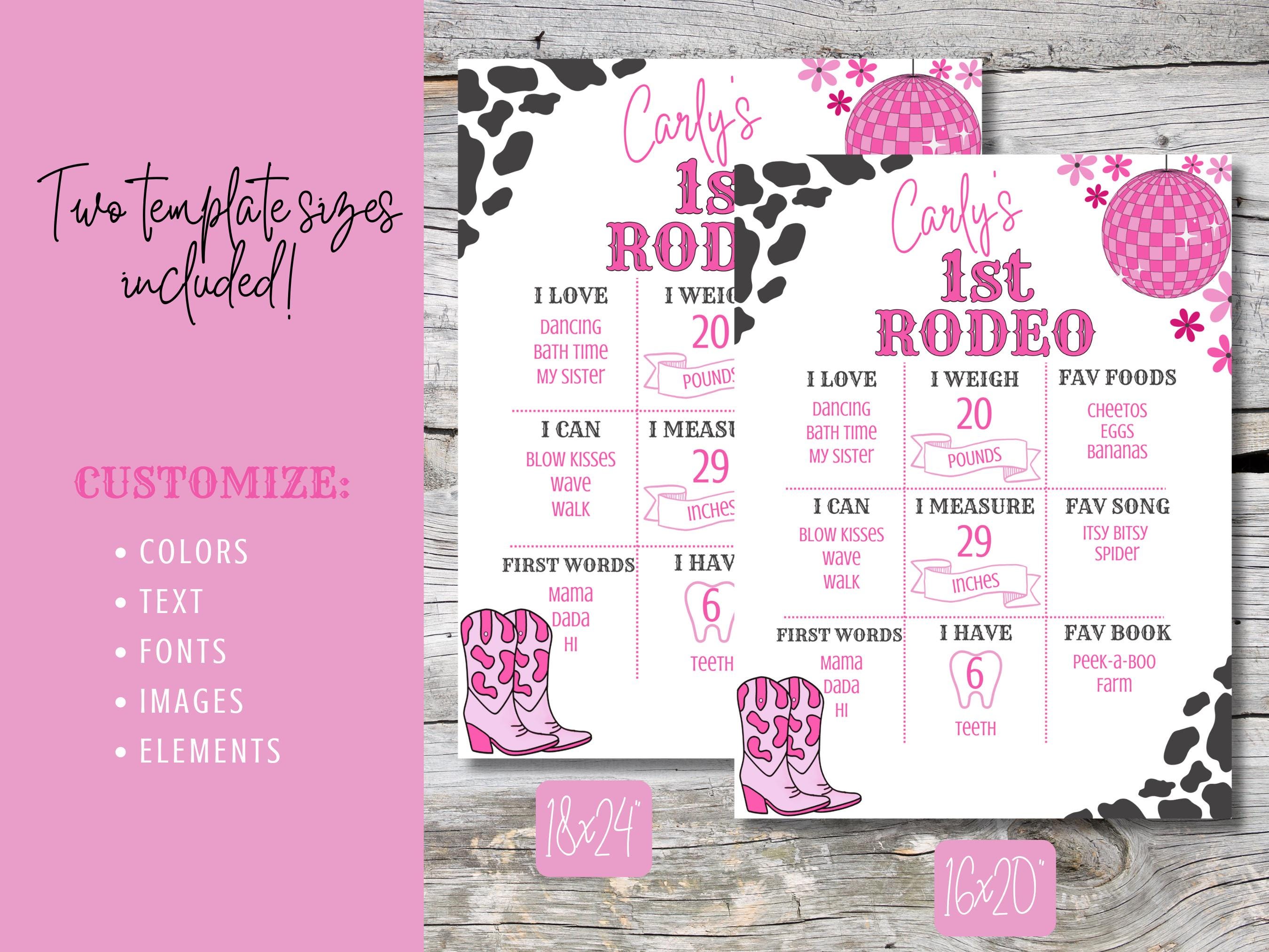 Girl 1st Rodeo 1st Birthday Milestone Poster|first Birthday Milestones ...