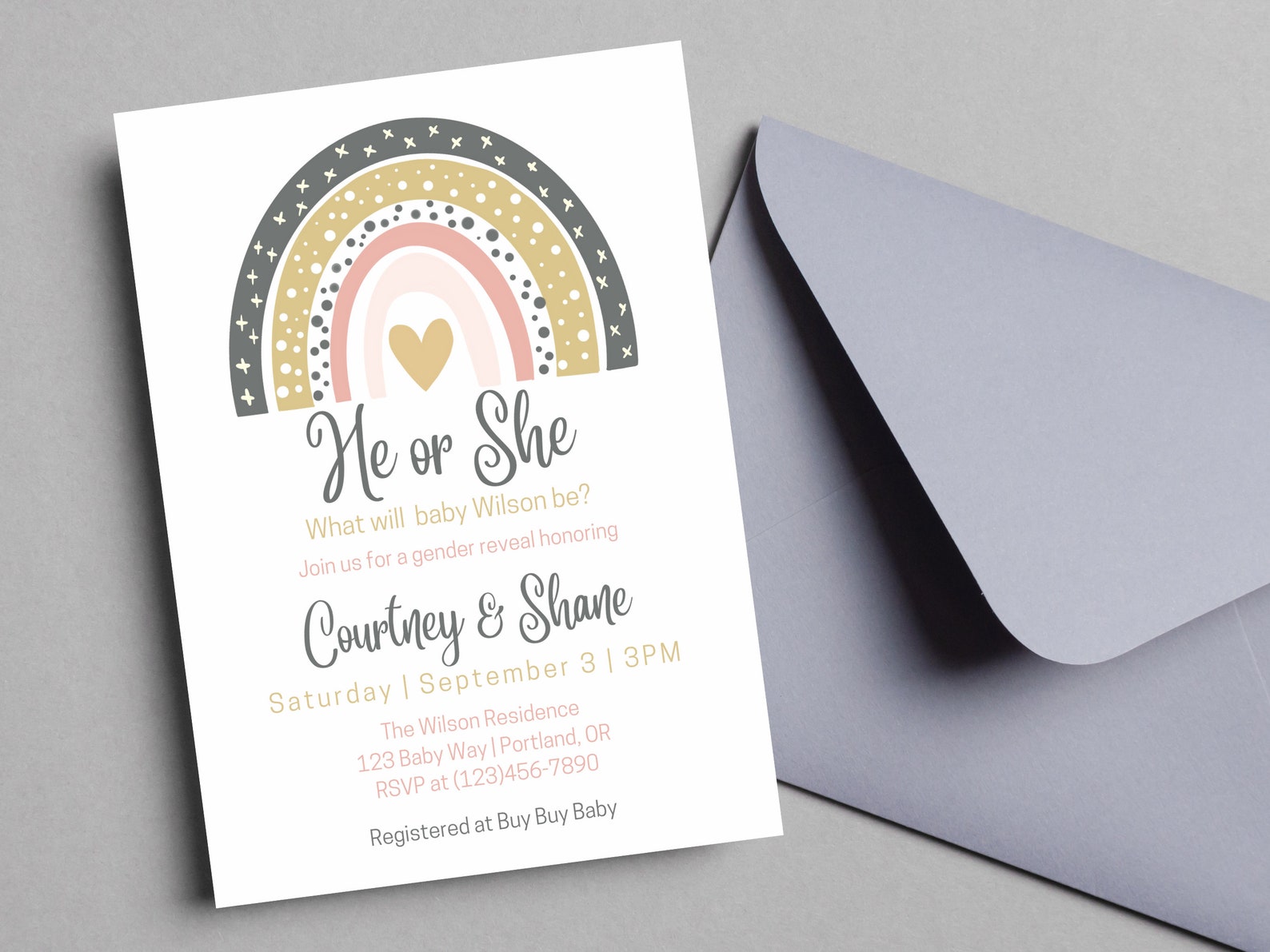 Rainbow Gender Reveal Invitation Gender Reveal Digital Etsy