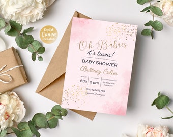 Twin Baby Shower Invitation | Twins Baby Shower Invite | Editable Canva Invite | Girl Girl Baby Shower | Neutral Baby Shower