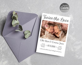Twins Photo Birth Announcement Card | Printable New Baby (Digital Download)