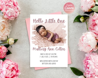 Baby Girl Birth Announcement | Birth Announcement Template | Photo Birth Announcement | Newborn Announcement | Birth Stats Card
