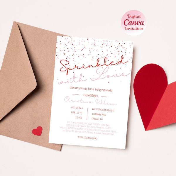 Valentine's Baby Sprinkle Invitation|Baby Sprinkle Invitation|February Baby Sprinkle Invitation|Baby Sprinkle Invite|Hearts Baby Shower