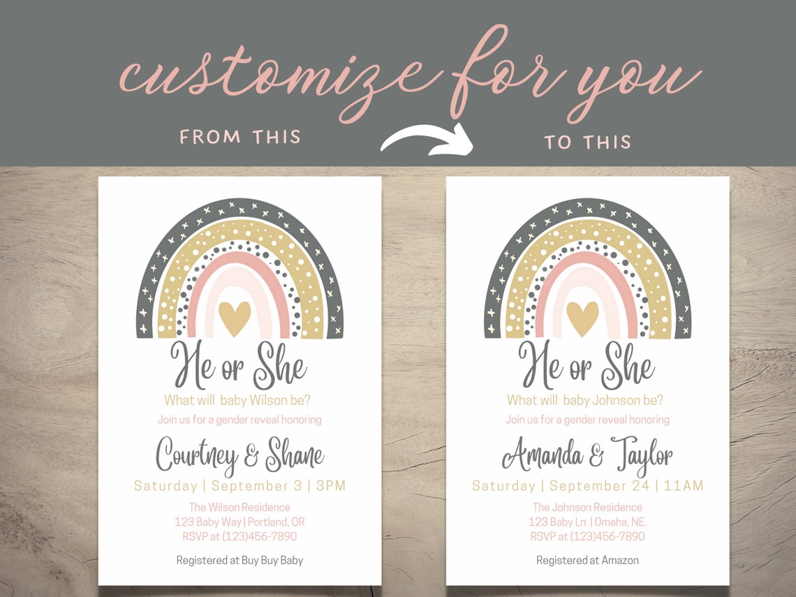 Rainbow Gender Reveal Invitation Gender Reveal Digital Etsy