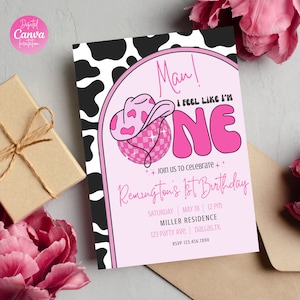 Man I Feel Like I&#39;m ONE 1st Birthday Invitation|Disco Cowgirl Birthday Invitation|My First Rodeo Birthday|Space Cowgirl Birthday Invitation