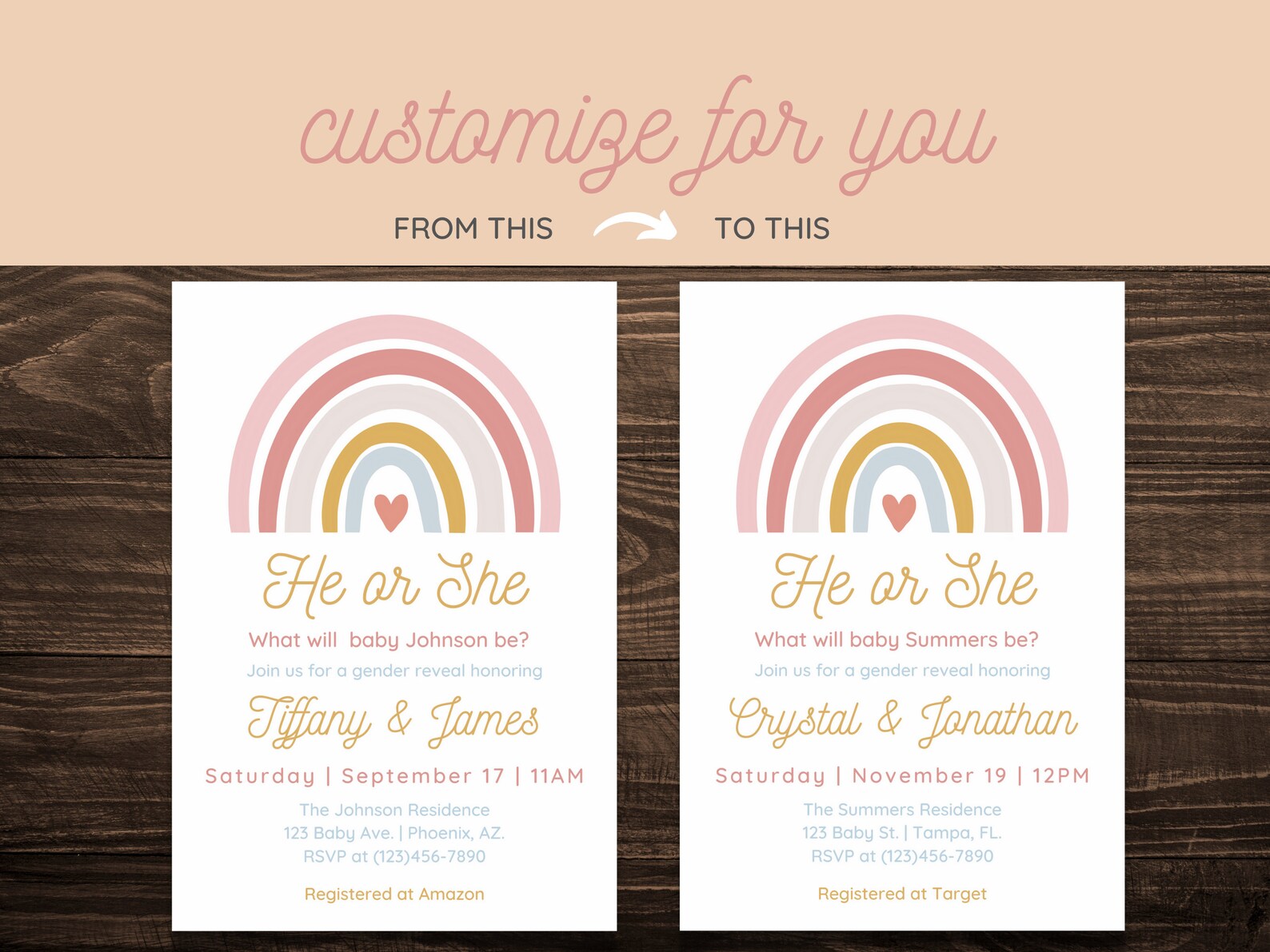 Rainbow Gender Reveal Invitation Gender Reveal Digital Etsy