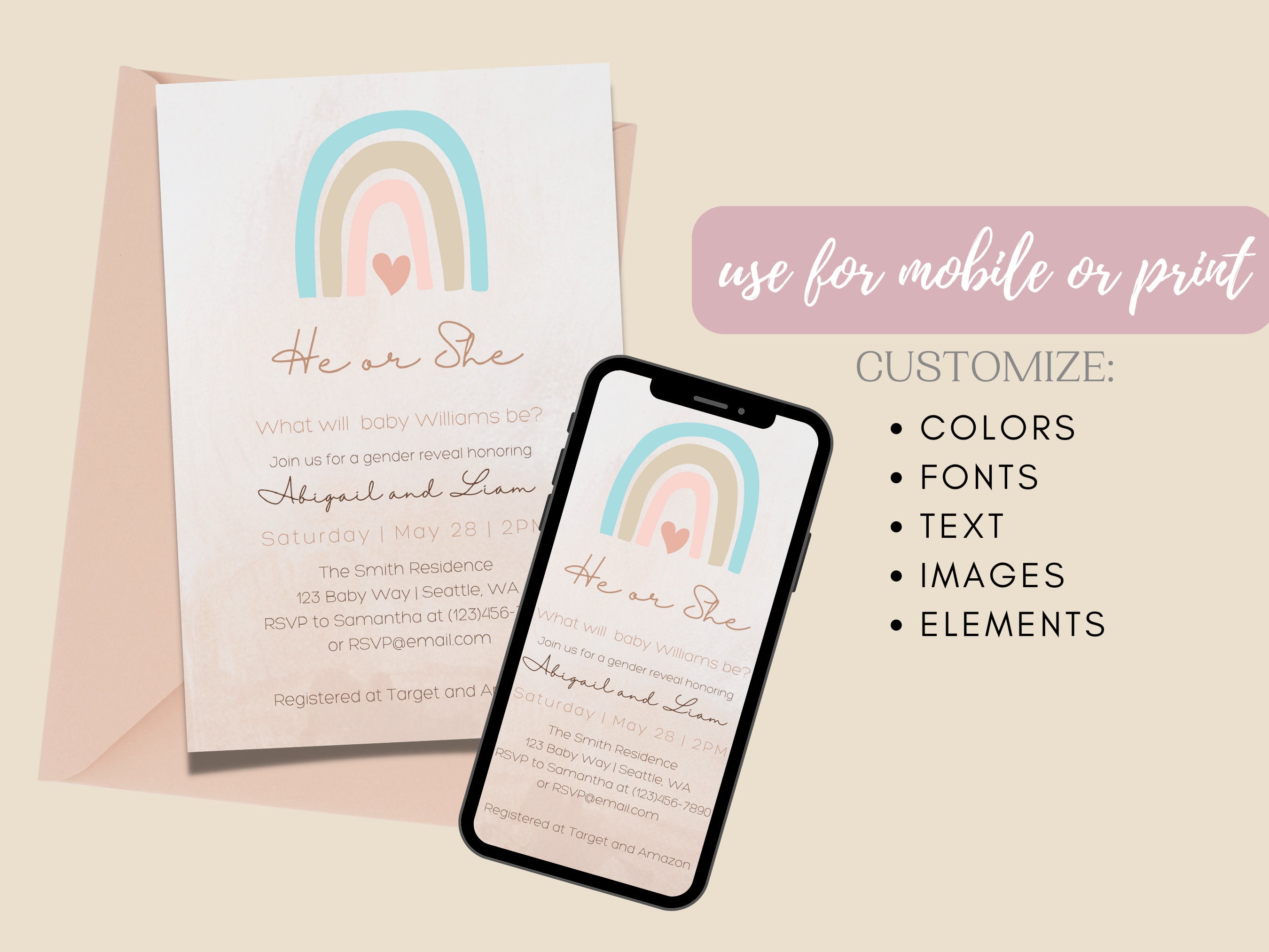 Rainbow Gender Reveal Invitation Gender Reveal Digital Etsy