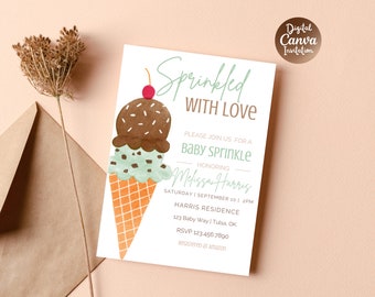 Baby Sprinkle Einladung | Eis Babyparty einladen | mit Liebe besprenkelt | Neutral Baby Sprinkle Vorlage | Bearbeitbare Leinwand