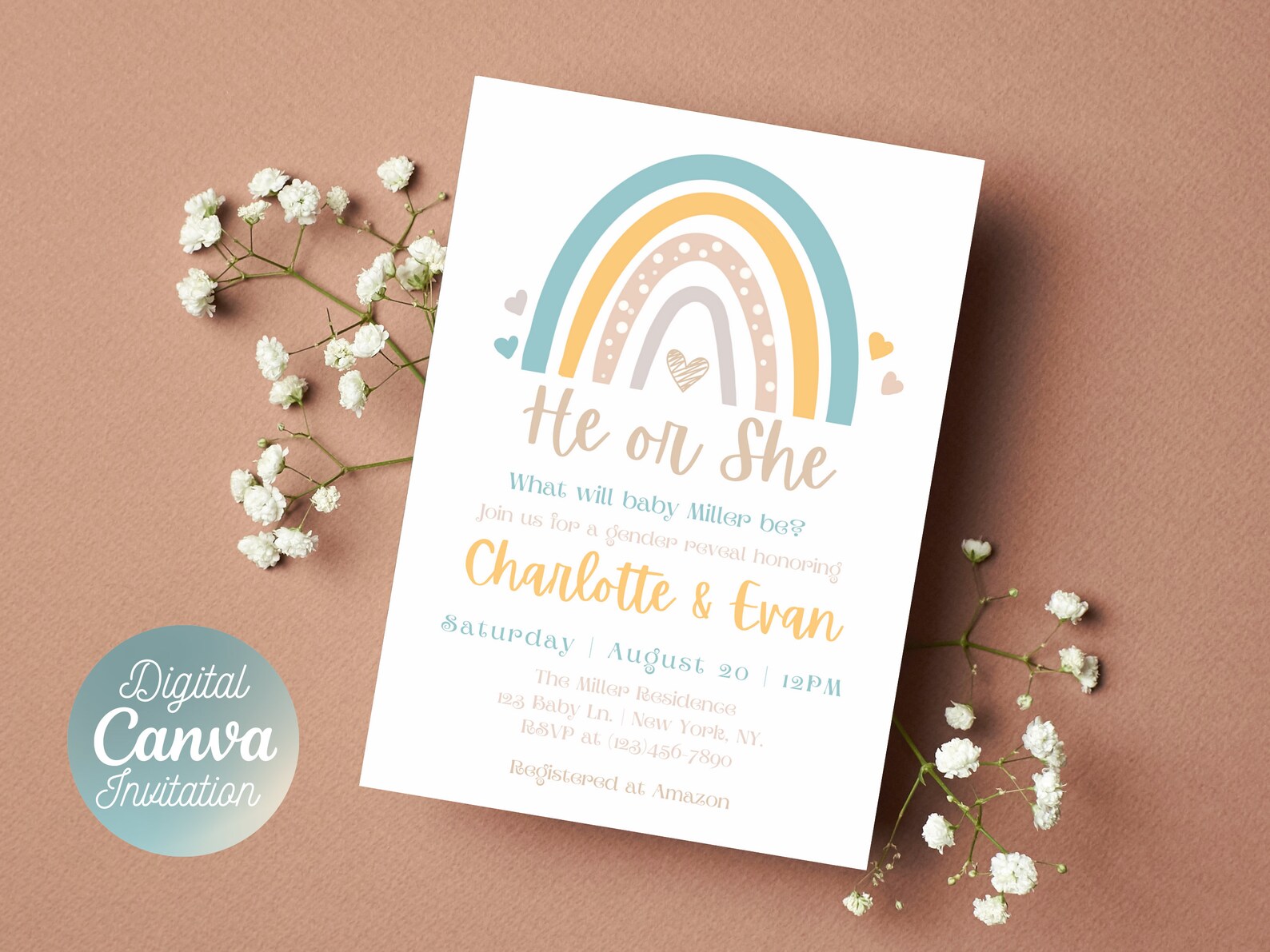 Rainbow Gender Reveal Invitation Gender Reveal Digital Etsy