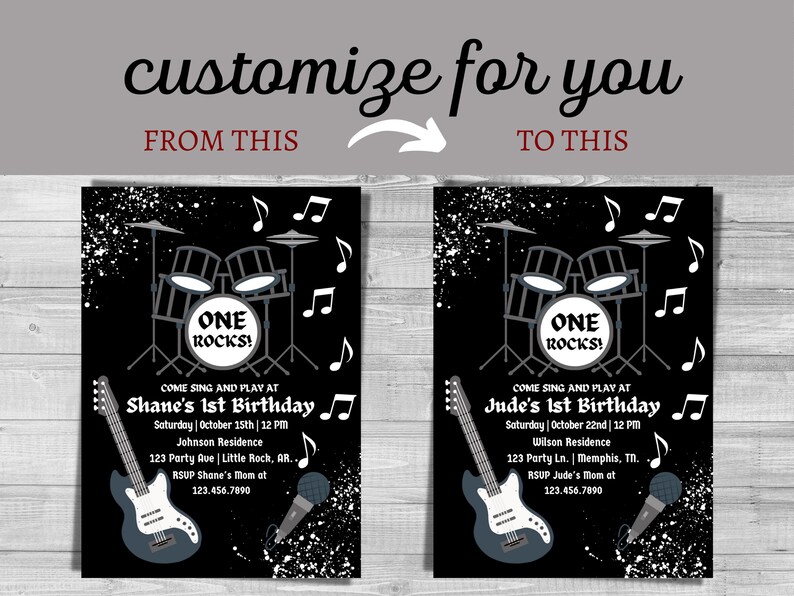 ONE Rocks 1st Birthday Invitation | Rock Star Birthday Invite | Music ...
