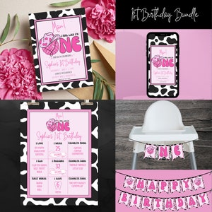 Man I Feel Like I&#39;m ONE Birthday Bundle|Man I Feel Like I&#39;m ONE 1st Birthday|Editable Invitation Bundle|Disco Cowgirl Themed Birthday Party