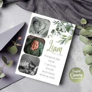 Faire-part de naissance bébé garçon| Faire-part de naissance imprimable| Faire-part de naissance numérique|Carte nouveau-né|Carte nouveau-né|Carte photo personnalisée