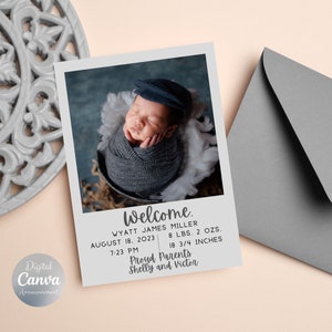 Geboortekaartje | Geboortekaartje voor babyjongen | Geboortekaartje voor jongen | Geboortekaartje sjabloon | Aangepaste fotokaart | Geboortestatistieken