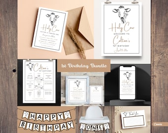 Heilige Kuh 1. Geburtstag Bündel | Bearbeitbare Einladung, Poster (Digital)