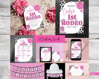 First Rodeo Birthday Invitation Bundle | Editable Disco Western Party (Digital)
