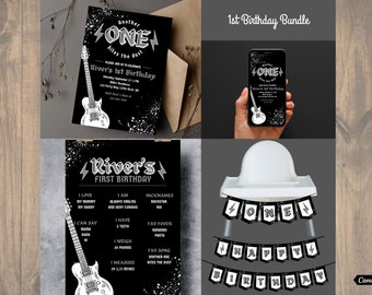 Rock n Roll Geburtstags-Bundle | Bearbeitbare Gitarren-Einladung