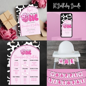 Man I Feel Like I&#39;m ONE Birthday Bundle|Man I Feel Like I&#39;m ONE 1st Birthday|Editable Invitation Bundle|Disco Cowgirl Themed Birthday Party