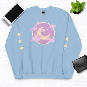 Kawaii Moon Sweatshirt, Crescent Moon Hoodie, Celestial Night Crewneck, Japanese Aesthetic Sweater, Gift for Japan Lover