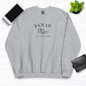 Embroidered Aloha State Hawaiian Sweatshirt, Aloha Hawaii Crewneck, Preppy Aesthetic Sweater, Beach Lover Long Sleeve, Minimalist Travel Top