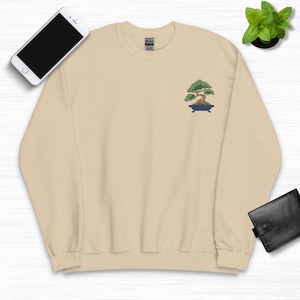 Embroidered Bonsai Tree Sweatshirt, Zen Gardening Hoodie, Plant Lady Crewneck, Botanical Floral Sweater, Custom Japanese Long Sleeve