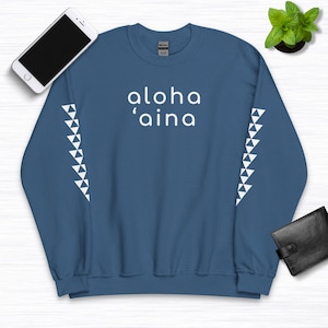 Aloha ʻĀina Sweatshirt, Love of the Land Hoodie, Polynesian Tribal Tattoo Crewneck, Niho Mano Pullover Sweater, Native Hawaiian Long Sleeve