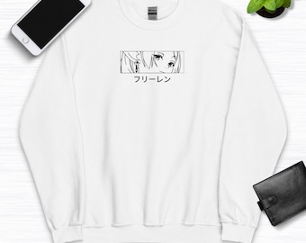 Embroidered Anime Eyes Sweatshirt, Anime Elf Hoodie, Manga Crewneck, Cosplay Pullover Sweater, Japanese Aesthetic Long Sleeve