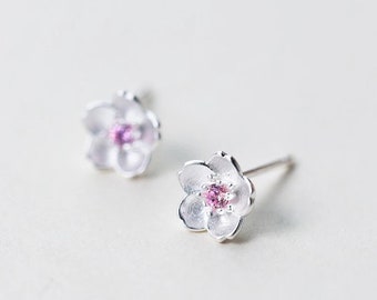 Cherry Blossom sterling silver 925 stud earrings