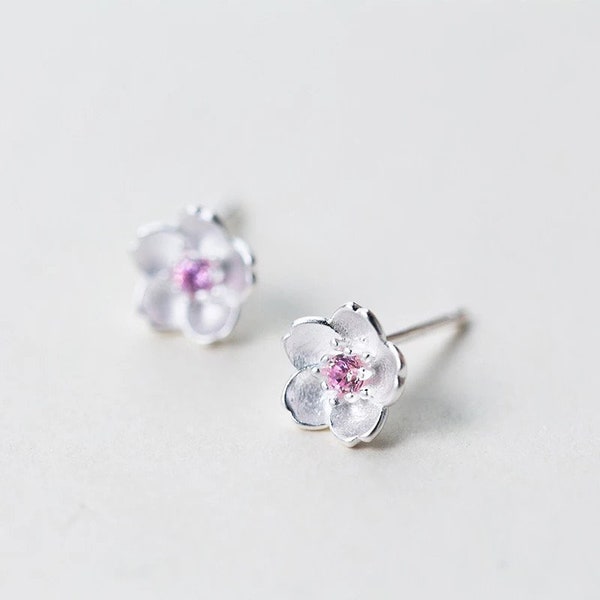 Cherry Blossom sterling silver 925 stud earrings