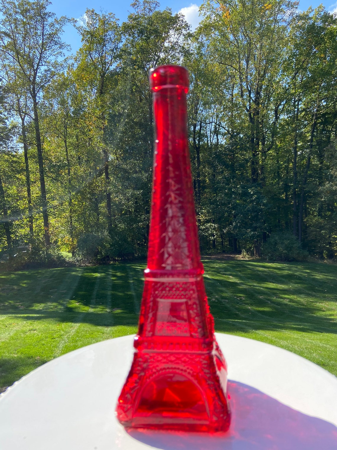Vintage Red Eiffel Tower Glass Bottle/vase/decanter/10.5 Etsy