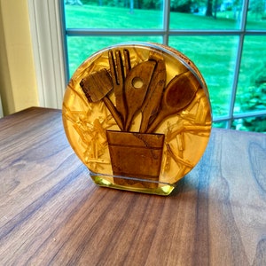 Lucite vintage napkin/letter holder wooden kitchen utensils/**Free Shipping**