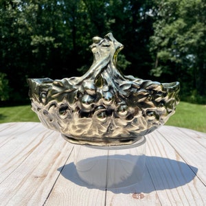 McCoy Pottery Vintage Oak Leaf and Acorn Basket with silver overlay/**Free Shipping**