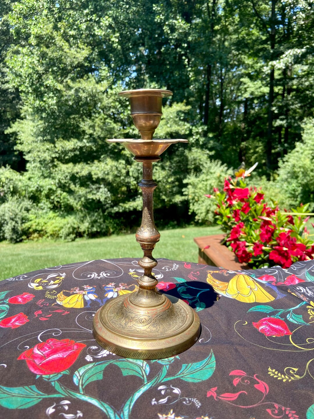 Vintage Etched Brass Candlestick Holder/8 Tall Etsy