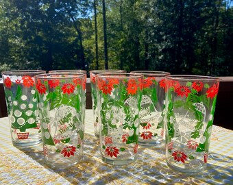 Hazel Atlas (7) Merry XMas/Happy New Year Holiday glasses/1960s/8 oz
