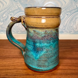 Handmade studio pottery mug/signed Artisan stoneware 5.5&quot; tall