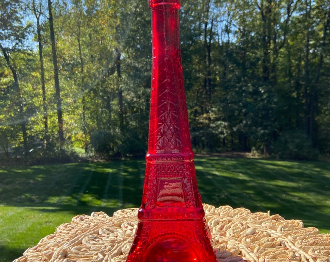 Vintage Red Eiffel Tower Glass Bottle/vase/decanter/10.5 Etsy