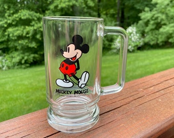 Vintage Mickey Mouse Glass Mug, Disney Memorabilia