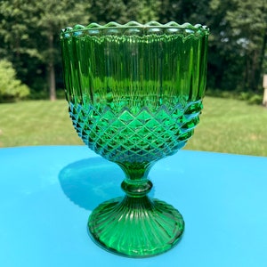 Vintage Anchor Hocking Green Glass Goblet/Chalice/Centerpiece/1970s