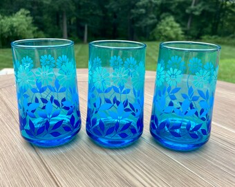 Blue floral MCM juice glasses/set of 3