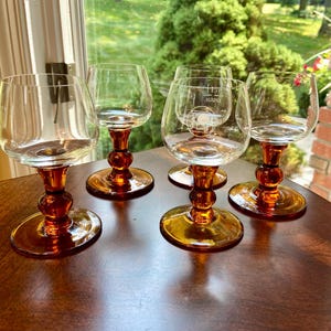 Vintage set of 5 Rastal glasses with an amber bubble stem/3 ounces/**Free Shipping