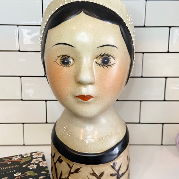 Vintage Lady Head Vase in the Gemma Taccogna Style/Scandinavian Folk Art/9”/Mid Century/1960s