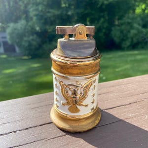 vintage japanese cigarette lighters Porcelain White, Green Gold Table Lighter by Kutani | Oriental Cigarette Lighter | Tobacciana | Kutani Lighter Japanese Mini Enamel Pygmy Lighter