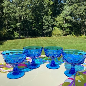 Noritake Perspective Blue Thumbprint pattern champagne coupe/dessert dish/Set of 4/**Free Shipping