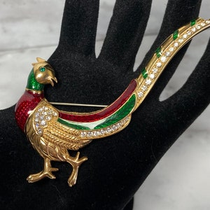 Vintage SWAROVSKI Crystal and Enameled Gold Plated Pheasant Brooch/Collectible Jewelry/1970s-1980s/Free Shipping