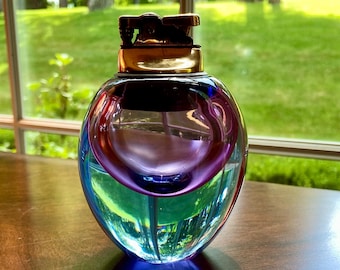 Vintage Murano glass aubergine  blue art glass table lighter/made in Italy/5" tall