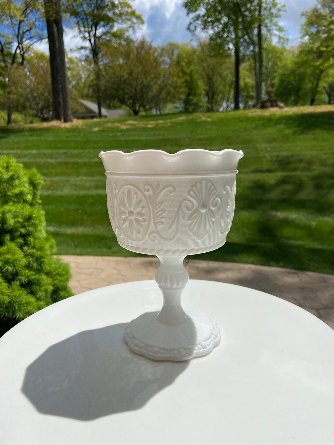 Vintage Milk Glass Compote/planter/candy Dish Etsy