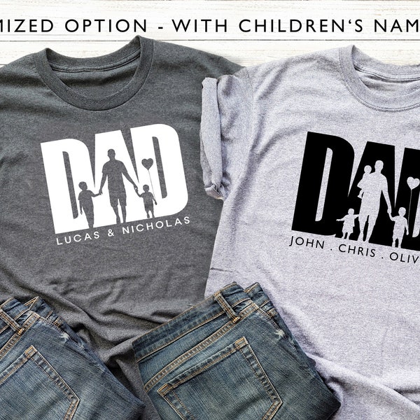 T-shirt fête des pères, t-shirt papa, t-shirt papa avec enfants, t-shirt mignon de fête des pères, papa avec des figures d'ombres d'enfants