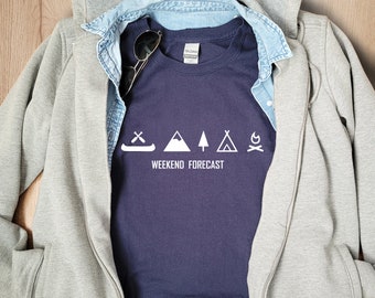 Weekend Forecast - hiking, Hiking t-shirt, Mountain, Kayak, Camping, Minimalistic Hiking t-shirt, Minimalistic Camping tee