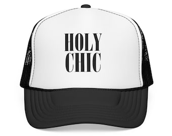 Holy Chic Trucker Hat | Black and White Fashion Hat | Chic Statement Trucker Hat | Women’s Embroidered Hat